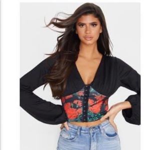 Printed flower underbust blouse